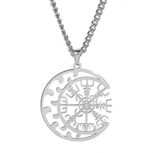 Silver Moon Vegvisir Pendant Necklace