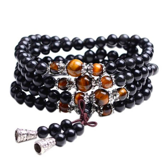 Obsidian and Tiger Eye Tibetan Mala