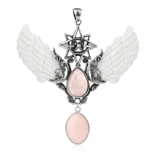 Pink Quartz Merkaba Angel Wings Pendant