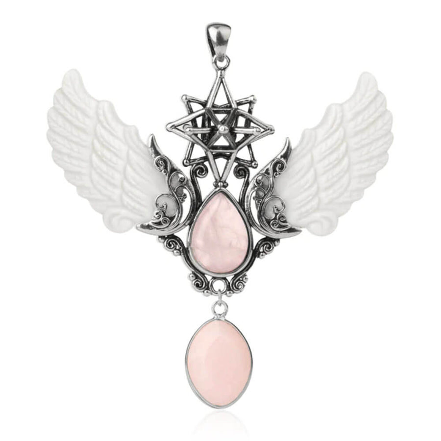 Pink Quartz Merkaba Angel Wings Pendant