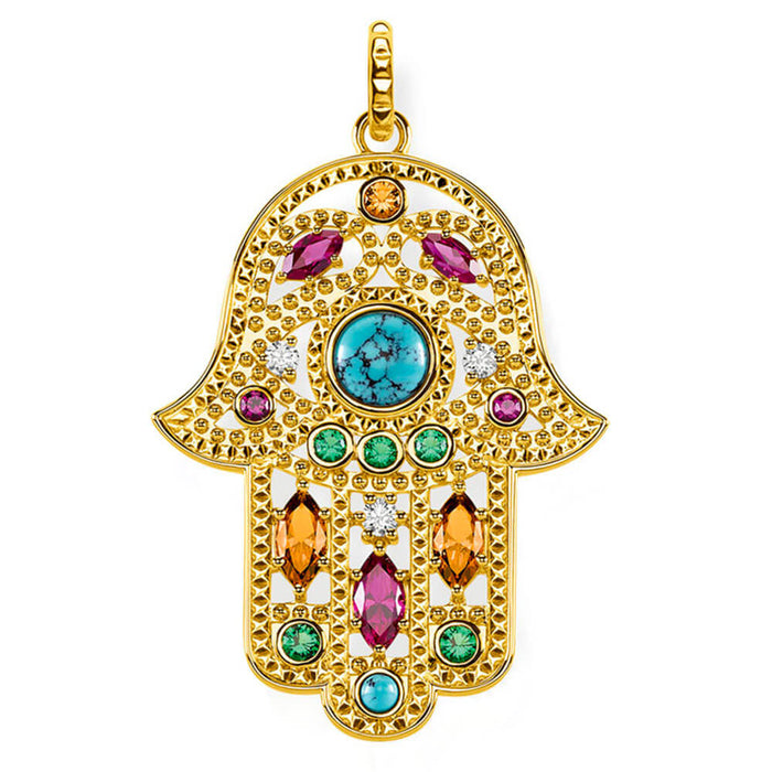 Gold Crystal Hand of Fatima Pendant