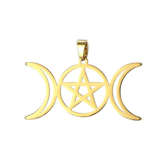 Gold Triple Moon Pentacle Pendant