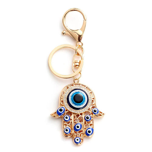 Gold Hand of Fatima Greek Evil Eye Keyring – Stainless Steel