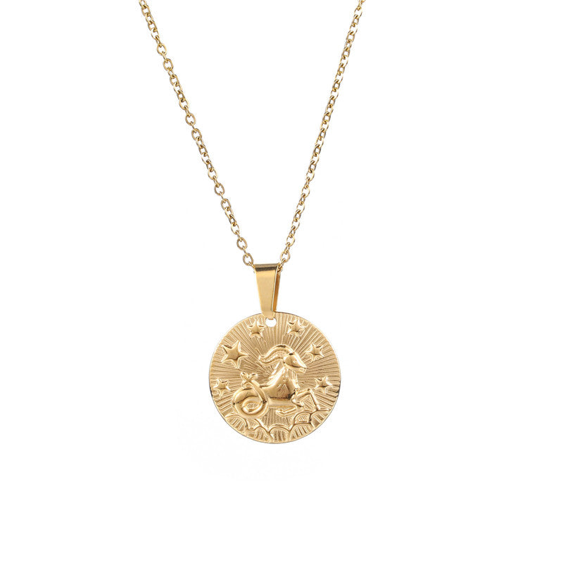 Gold Capricorn Zodiac Sign Pendant Necklace