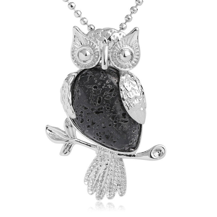 Lava Stone Owl Pendant Necklace