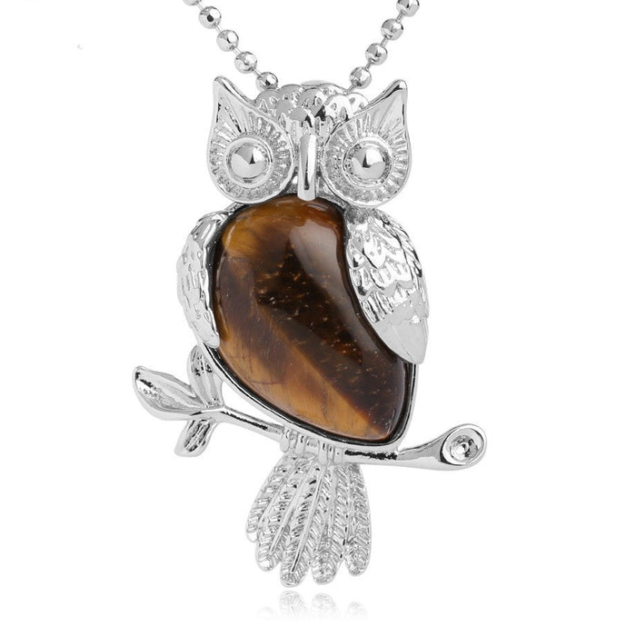 Tiger Eye Owl Pendant Necklace