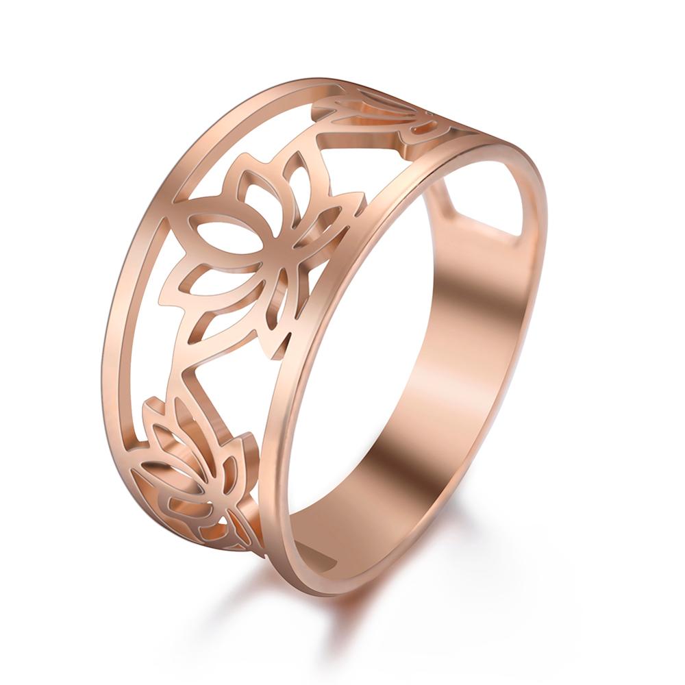 Rose Gold Lotus Flower Women's Ring – Stainless Steel