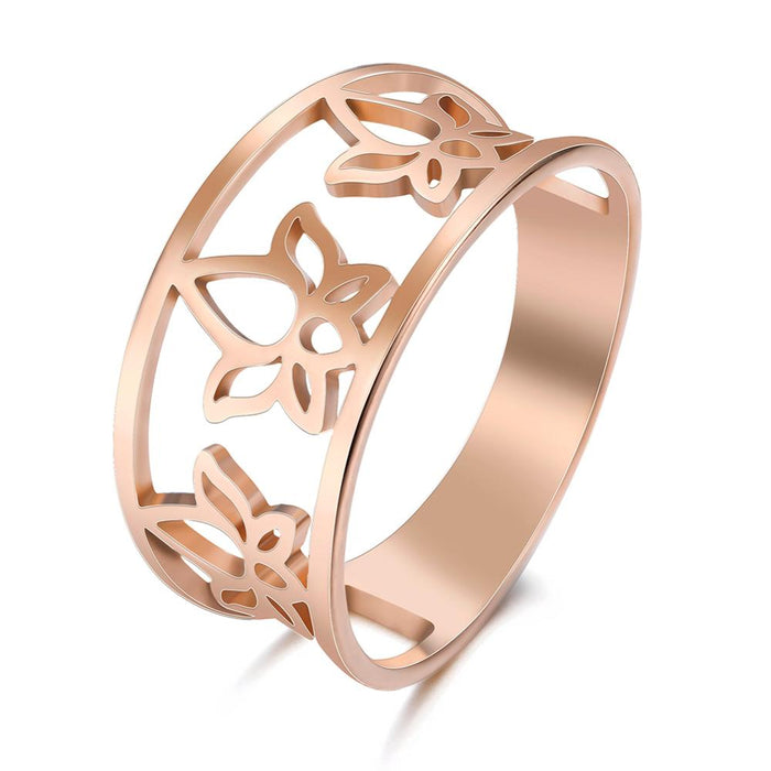 Rose Gold Lotus Flower Women's Ring – Stainless Steel II