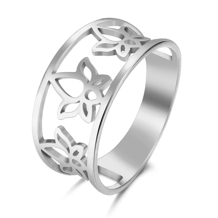 Silver Lotus Flower Women's Ring – Stainless Steel