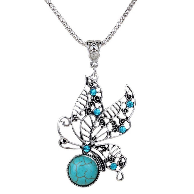 Butterfly Bead Turquoise Pendant Necklace