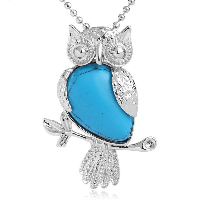Blue Turquoise Owl Pendant Necklace