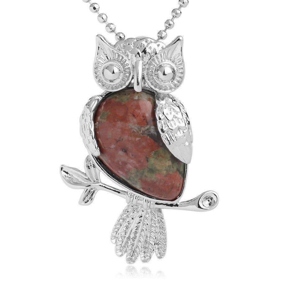 Unakite Owl Pendant Necklace