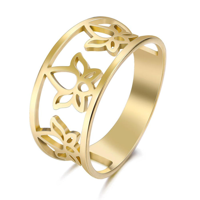 Gold Lotus Flower Women's Ring – Stainless Steel II