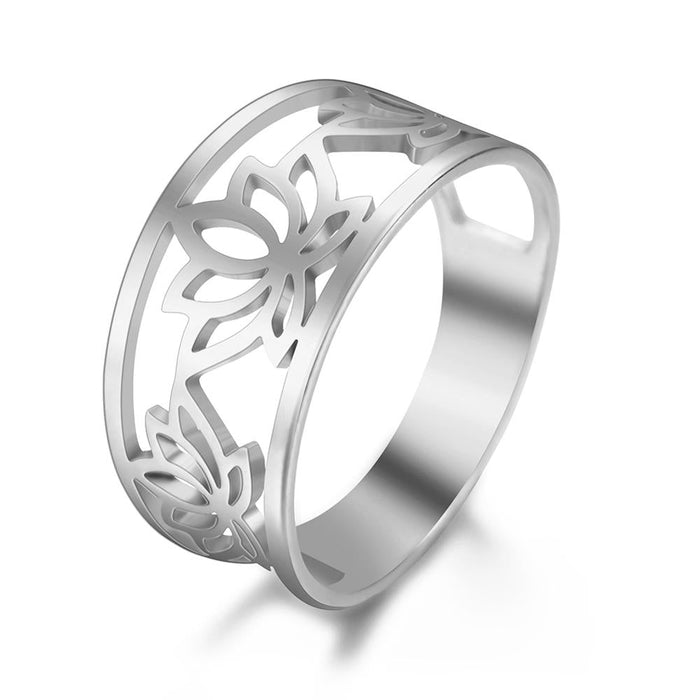 Silver Lotus Flower Women's Ring – Stainless Steel II