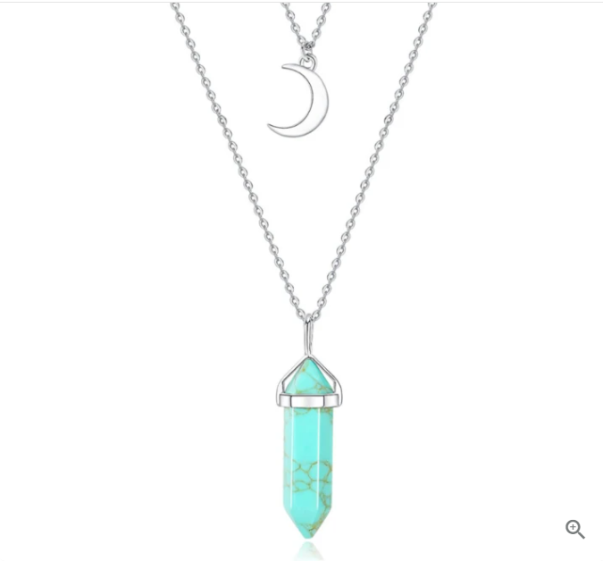 Turquoise Column Crescent Moon Pendant Necklace