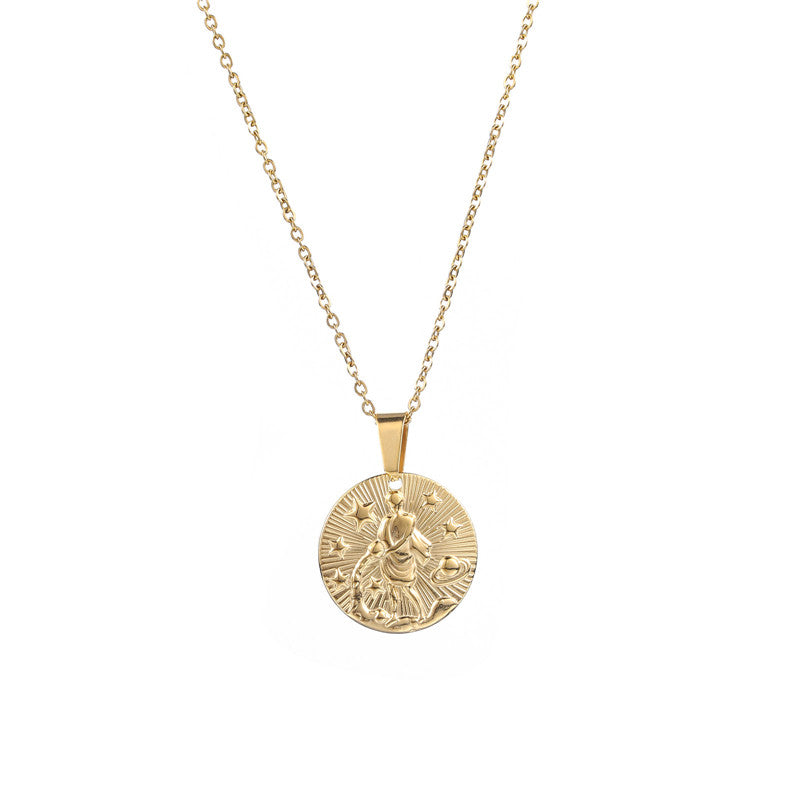 Gold Aquarius Zodiac Sign Pendant Necklace