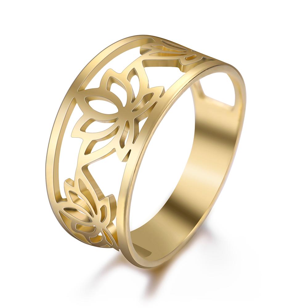 Gold Lotus Flower Women's Ring – Stainless Steel