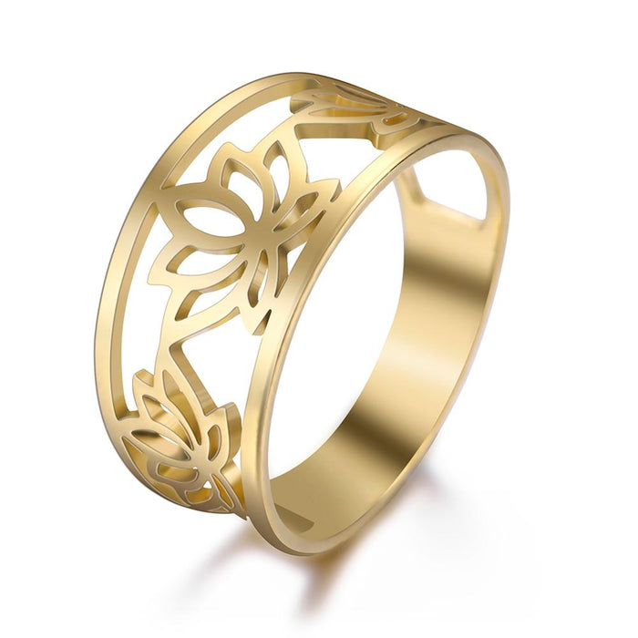 Gold Lotus Flower Women's Ring – Stainless Steel