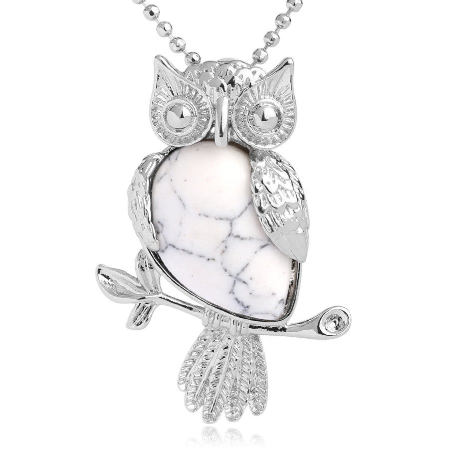 White Turquoise Owl Pendant Necklace