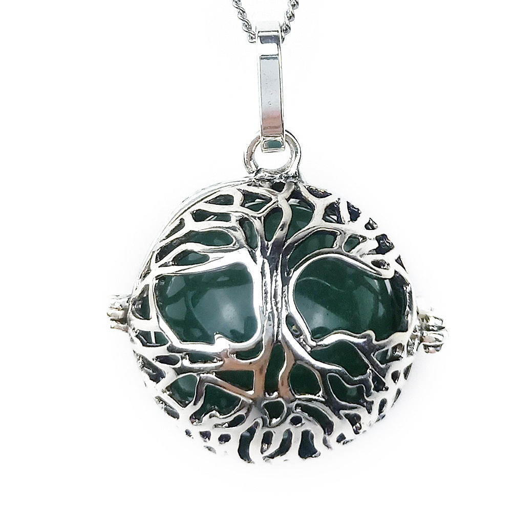 Green Aventurine Bead Tree of Life Pendant Necklace