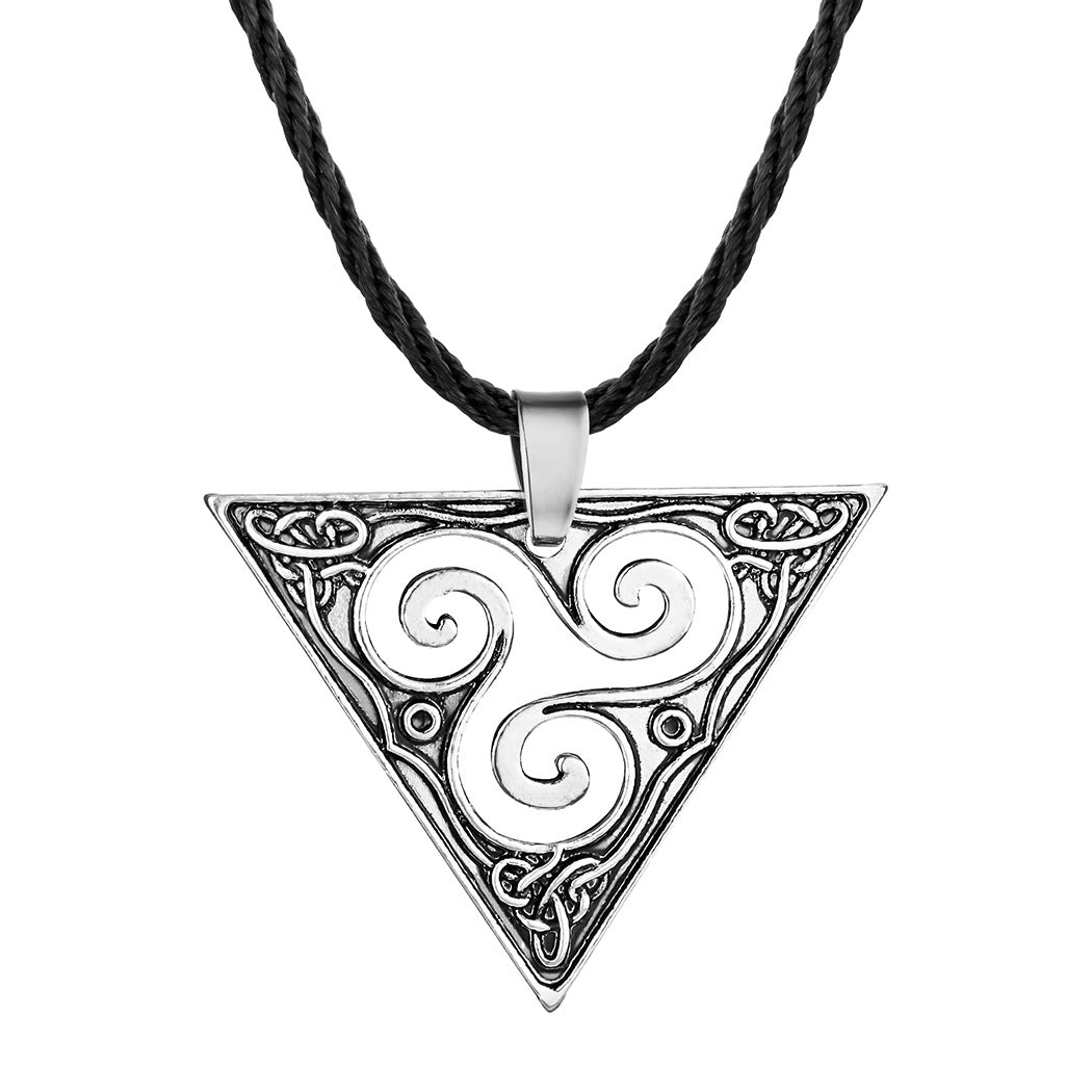 Silver Triangle Breton Celtic Triskele Pendant Necklace