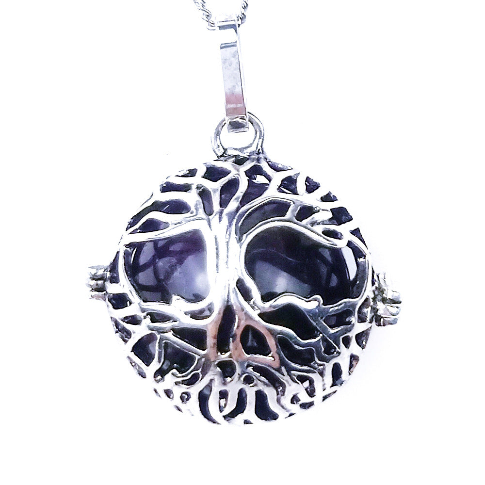 Amethyst Bead Tree of Life Pendant Necklace