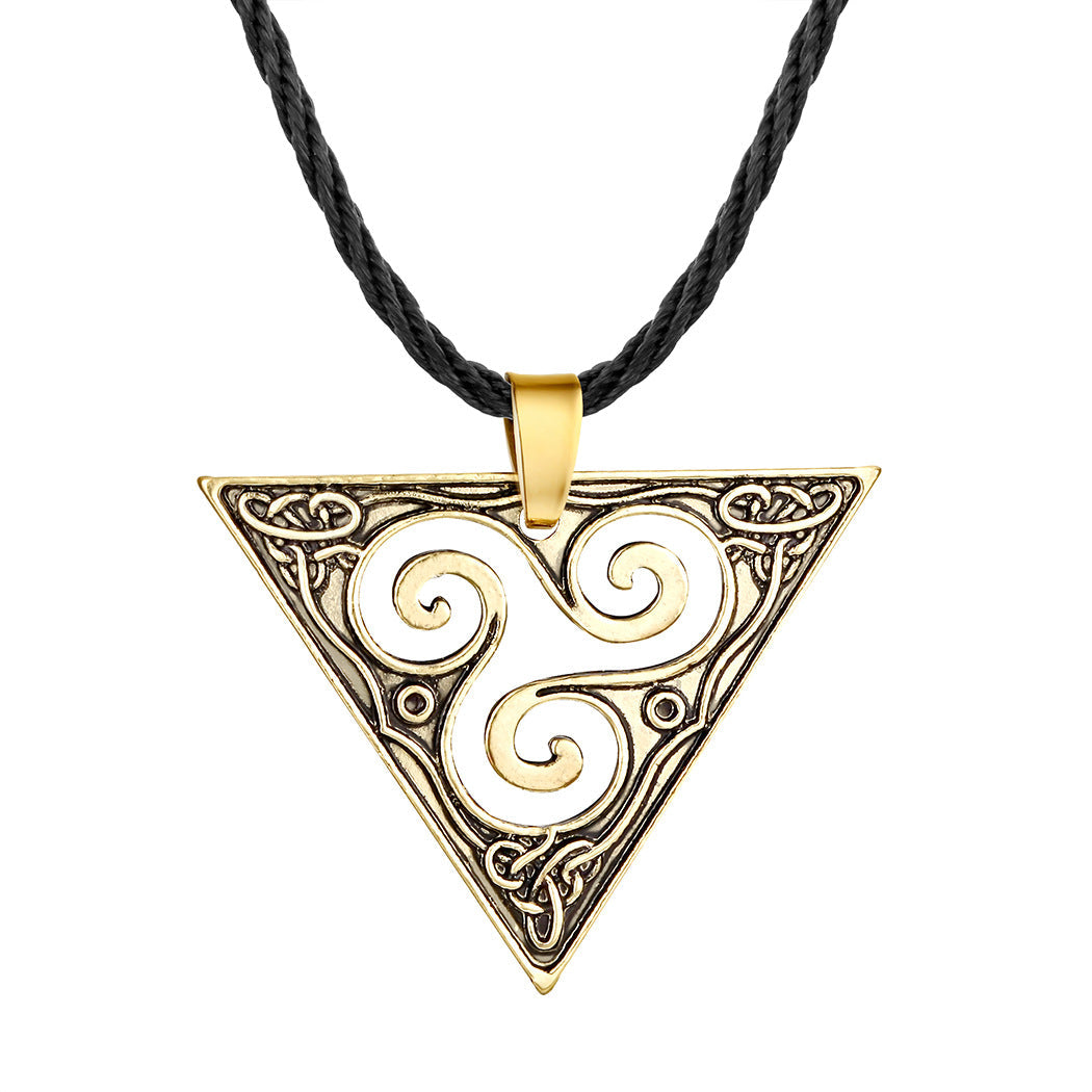 Gold Triangle Breton Celtic Triskele Pendant Necklace