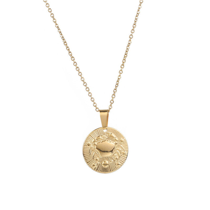 Gold Cancer Zodiac Sign Pendant Necklace