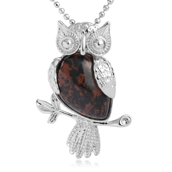 Mahogany Obsidian Owl Pendant Necklace