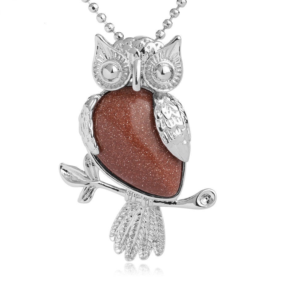 Gold Sandstone Owl Pendant Necklace