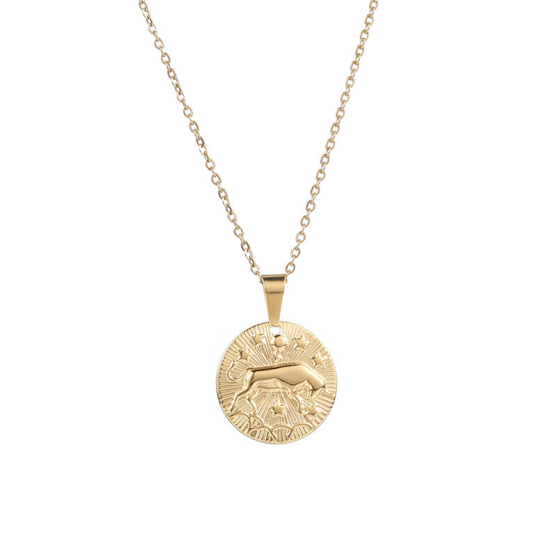 Gold Taurus Zodiac Sign Pendant Necklace