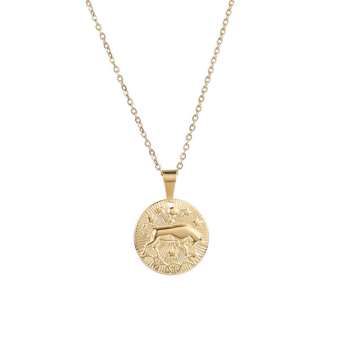 Gold Taurus Zodiac Sign Pendant Necklace