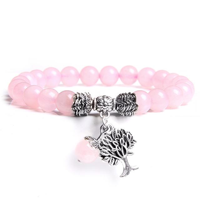 Pink Quartz Stretch Tree of Life Bracelet