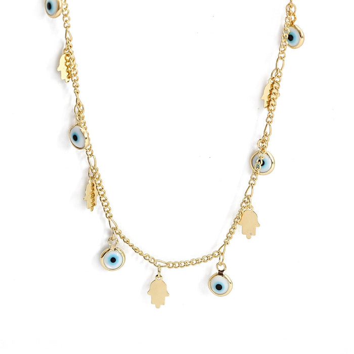 Gold Hand of Fatima Greek Evil Eye Necklace