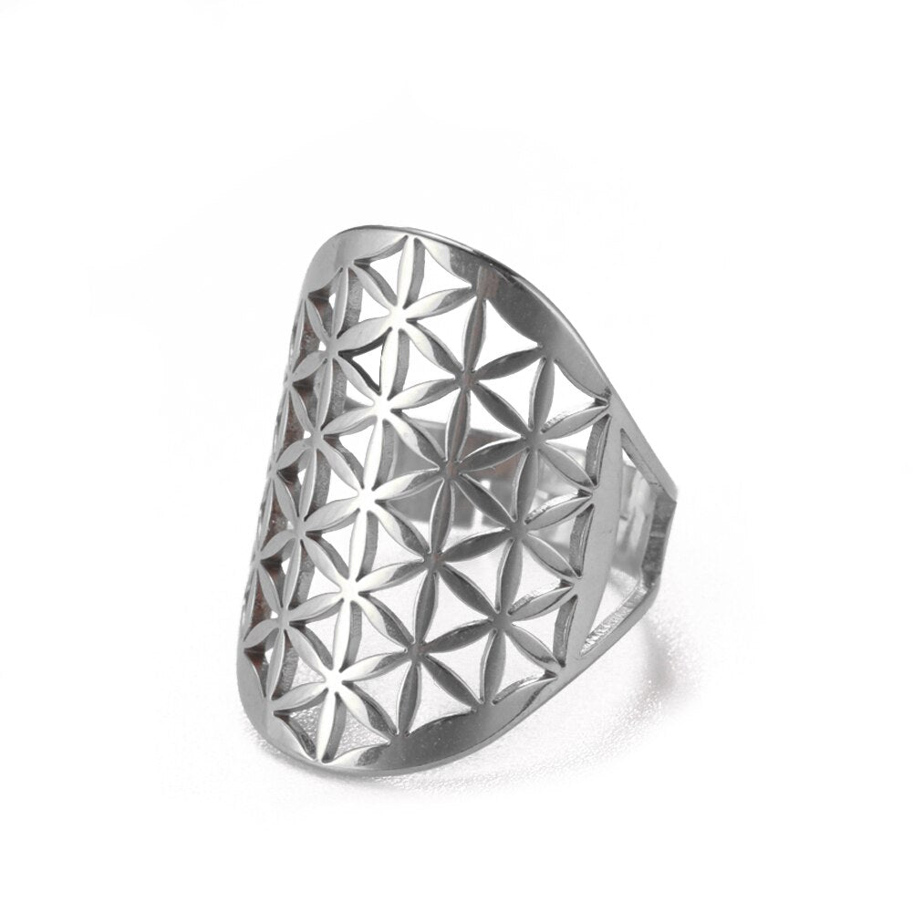 Silver Adjustable Flower of Life Ring