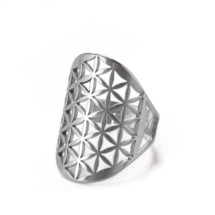 Silver Adjustable Flower of Life Ring