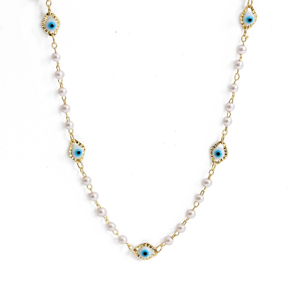 Gold Greek Evil Eye Beaded Necklace