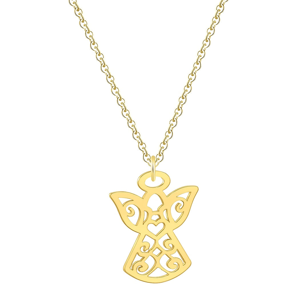 Gold Feminine Angel Pendant Necklace