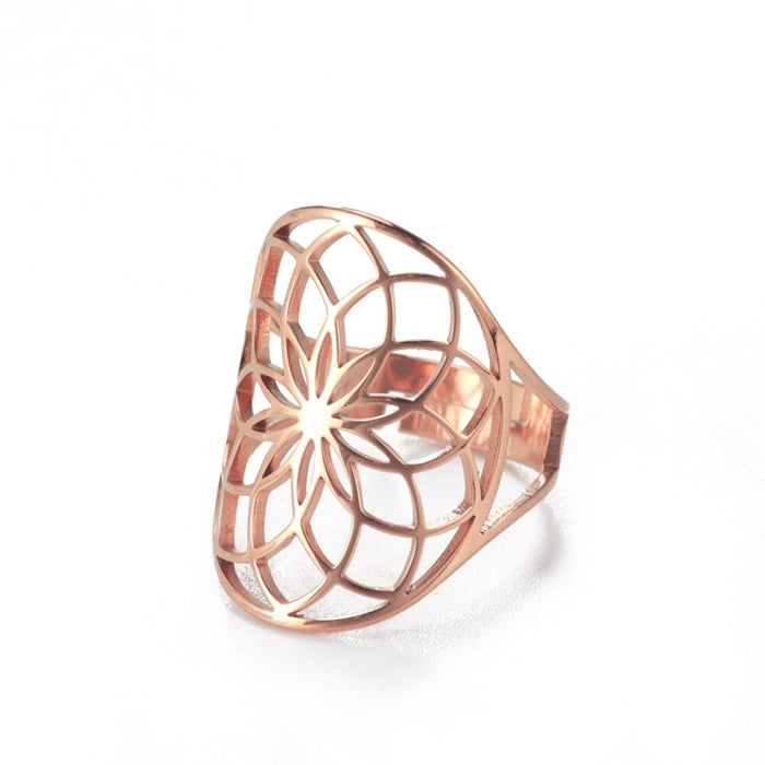 Rose Gold Flower Seed of Life Ring