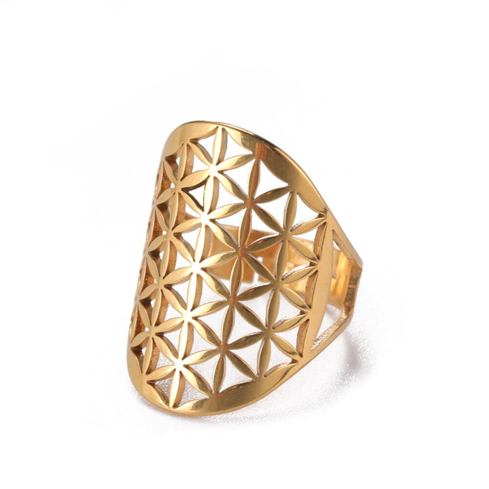 Gold Adjustable Flower of Life Ring