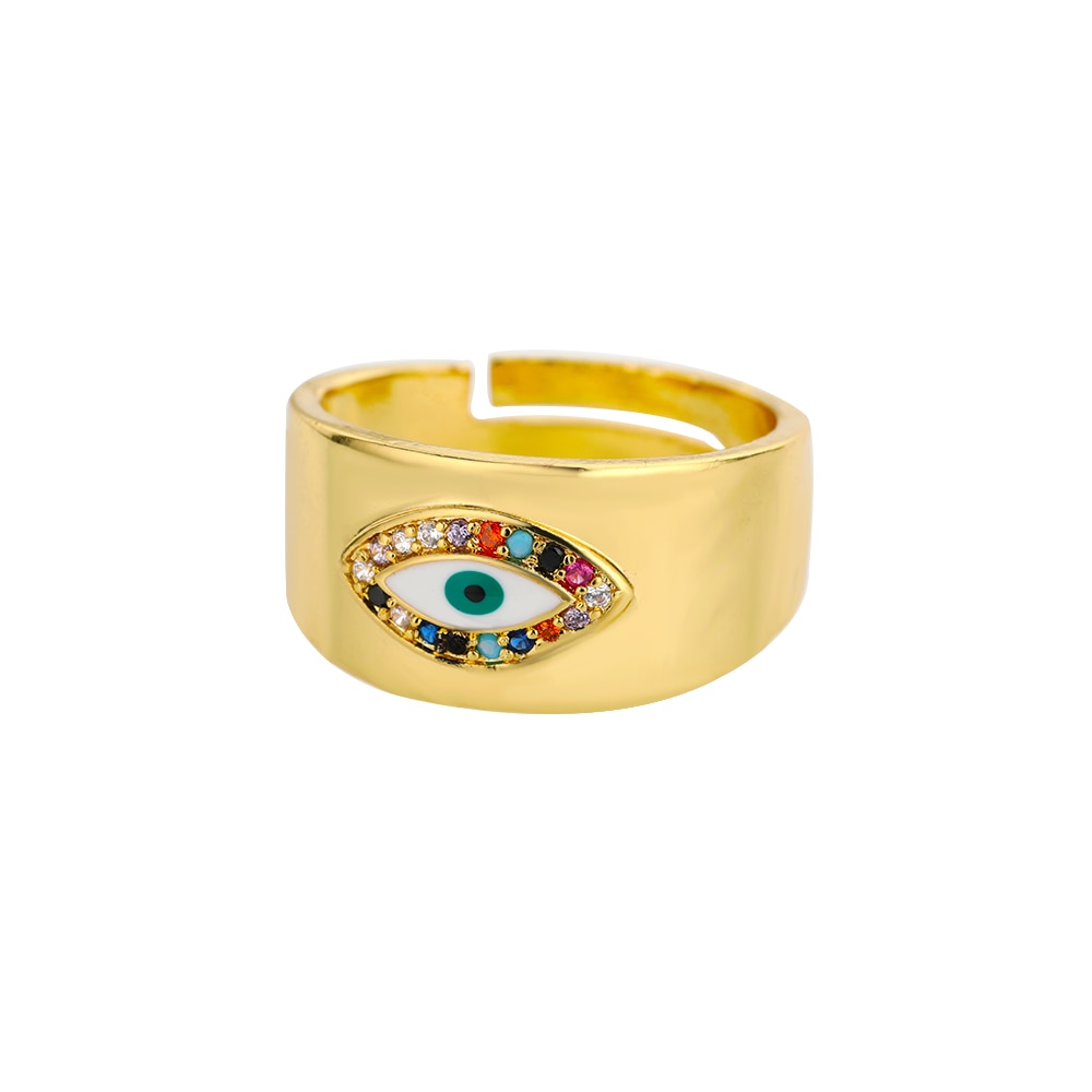 Gold Adjustable Eye of Fatima Ring