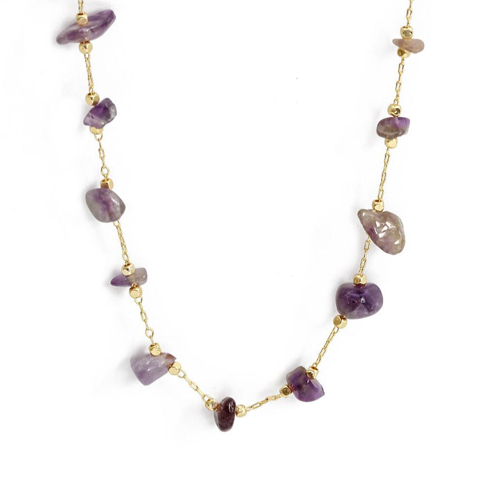Gold Amethyst Natural Stone Necklace