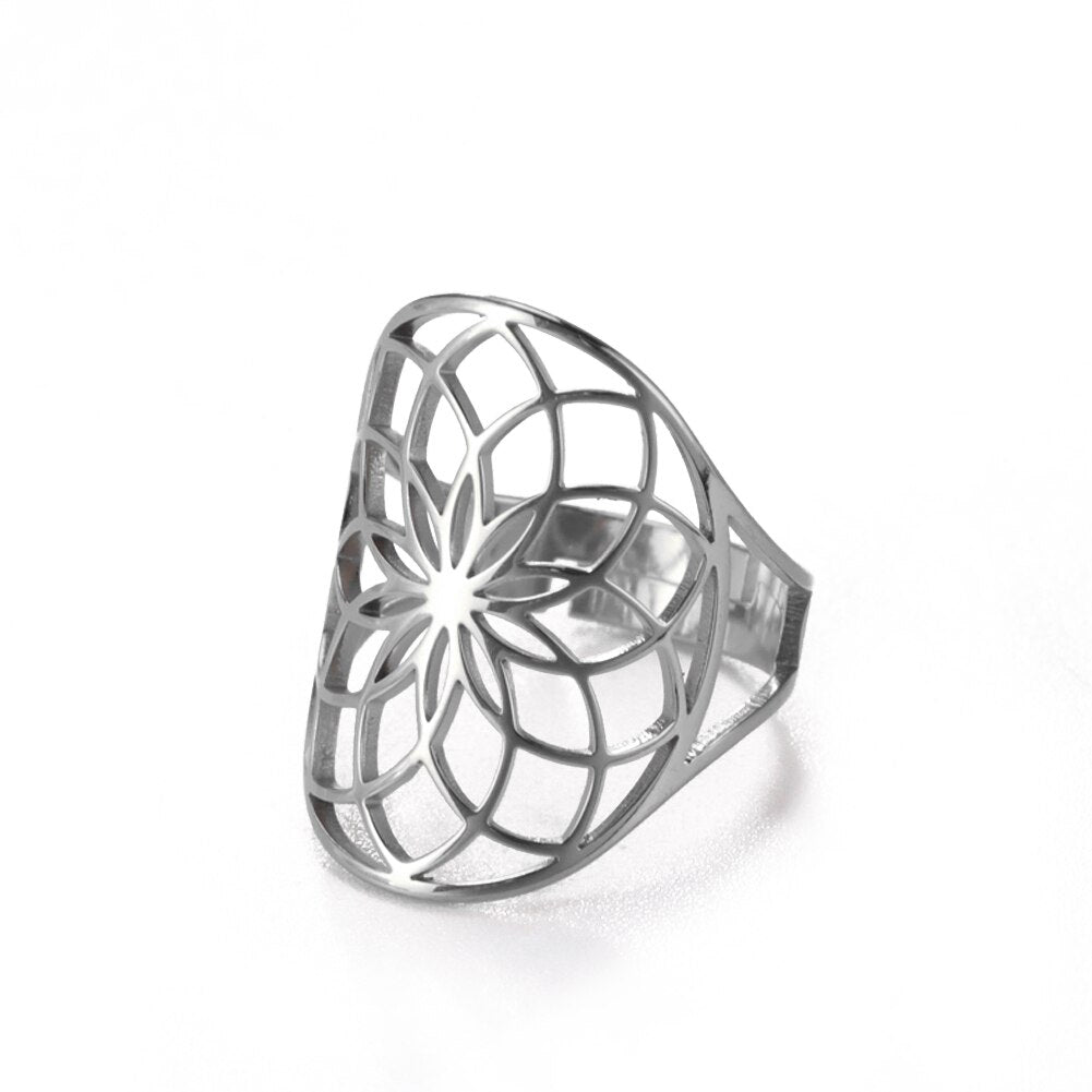 Silver Flower Seed of Life Ring