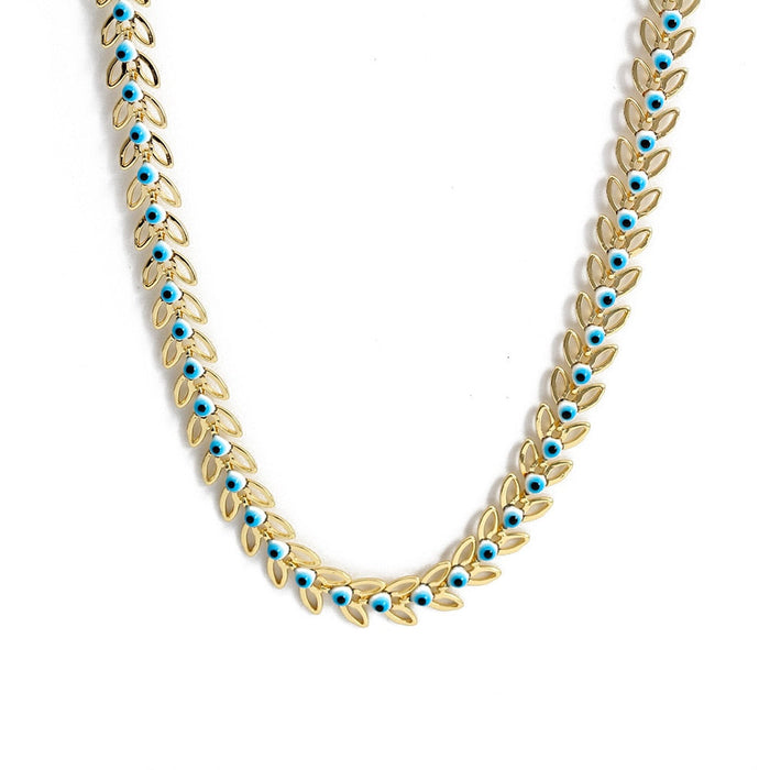 Gold Leaf Greek Evil Eye Necklace
