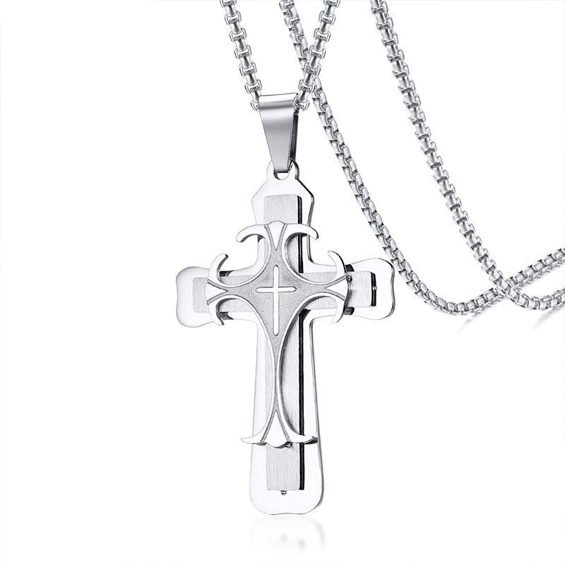 Silver Christian Cross Pendant Necklace