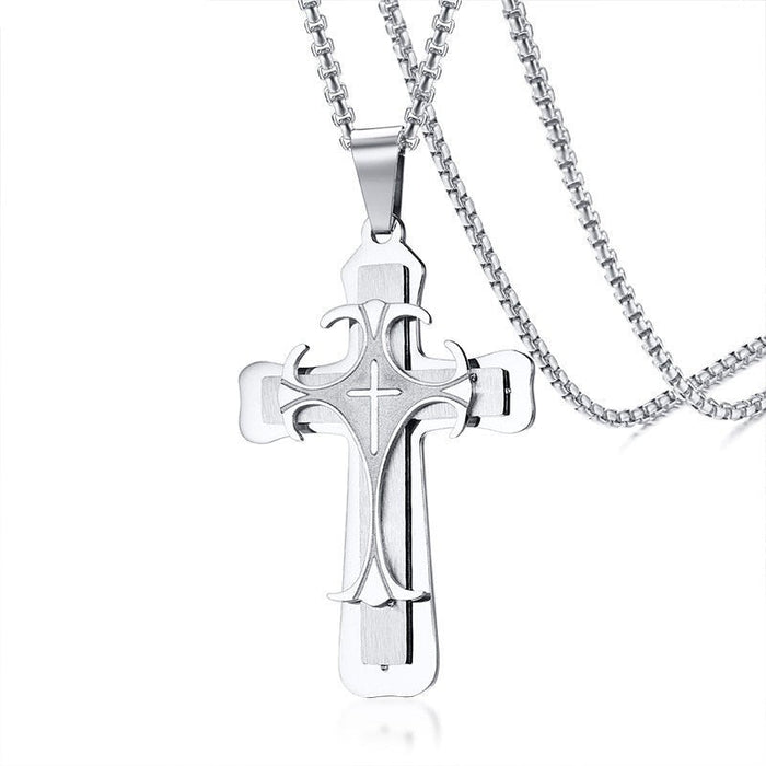 Silver Christian Cross Pendant Necklace