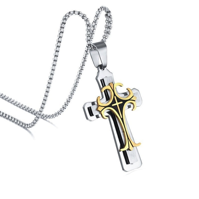Gold Christian Cross Pendant Necklace