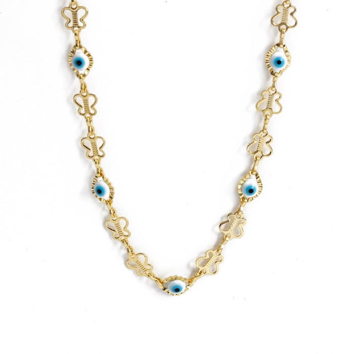 Gold Butterfly Greek Evil Eye Necklace
