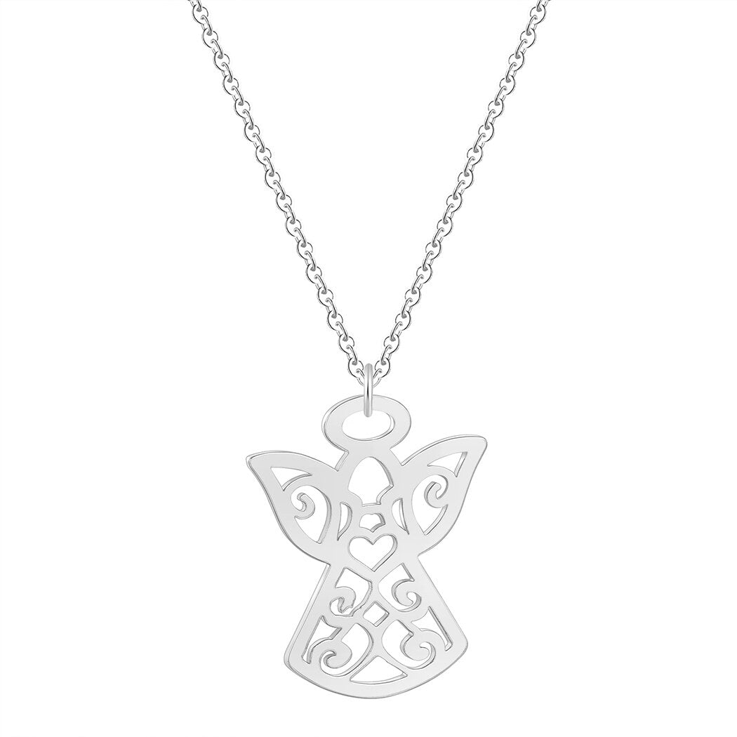 Silver Feminine Angel Pendant Necklace