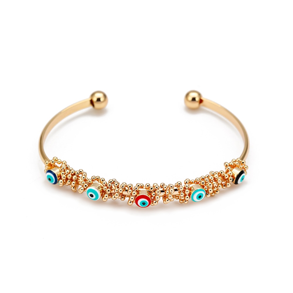 Gold Women's Greek Evil Eye Bangle Bracelet